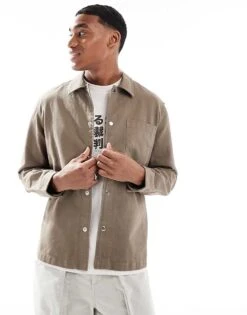 New Look Twill Overshirt In Mink For Men