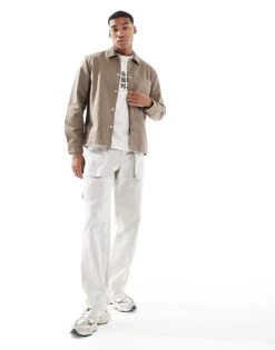 New Look Twill Overshirt In Mink For Men 8 New Look Twill Overshirt In Mink For Men -Look Espn Store 207171963 4