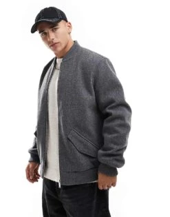 New Look Wool Look Bomber Jacket In Grey For Men Mid Grey -Look Espn Store 207172047 1 midgrey 1