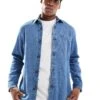 New Look Oversized Heavyweight Denim Shirt In Mid Blue For Men
