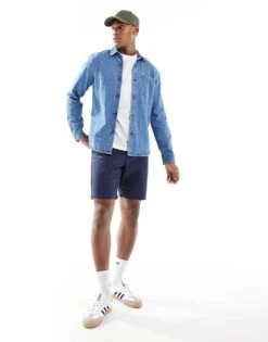 New Look Oversized Heavyweight Denim Shirt In Mid Blue For Men -Look Espn Store 207172083 4