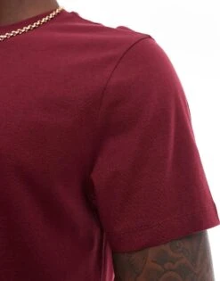 New Look Crew Neck T-shirt In Dark Burgundy For Men -Look Espn Store 207172134 3