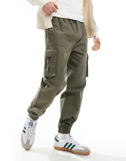 New Look Cuffed Ripstop Cargo Trousers In Smokey Olive For Men