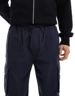 New Look Cuffed Ripstop Cargo Trousers In Navy For Men -Look Espn Store 207172222 5