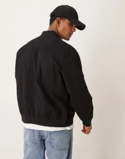 New Look Twill Bomber Jacket In Black For Men -Look Espn Store 207172290 4