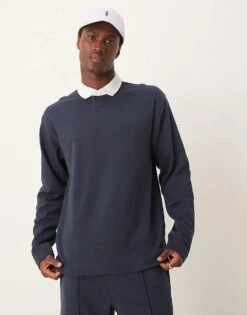 New Look Long Sleeve Rugby Polo Shirt Co-ord In Navy -Look Espn Store 207250016 1 navy 1