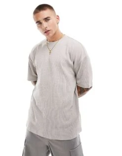 New Look Textured Oversized T-shirt In Stone For Men -Look Espn Store 207250135 1 stone 1