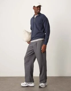 New Look 1/4 Zip Funnel Neck In Navy For Men