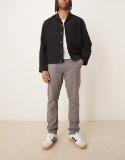 New Look Slim Chinos In Dark Grey For Men