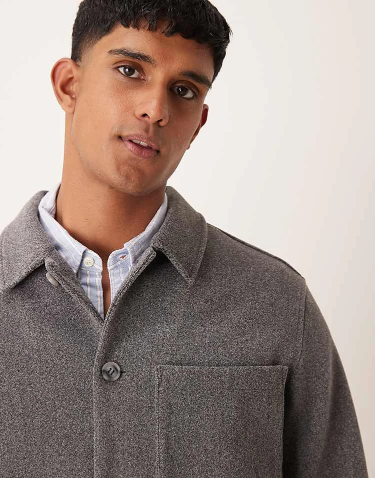 New Look Brushed Shacket In Mid Grey For Men 2 New Look Brushed Shacket In Mid Grey For Men - Image 2