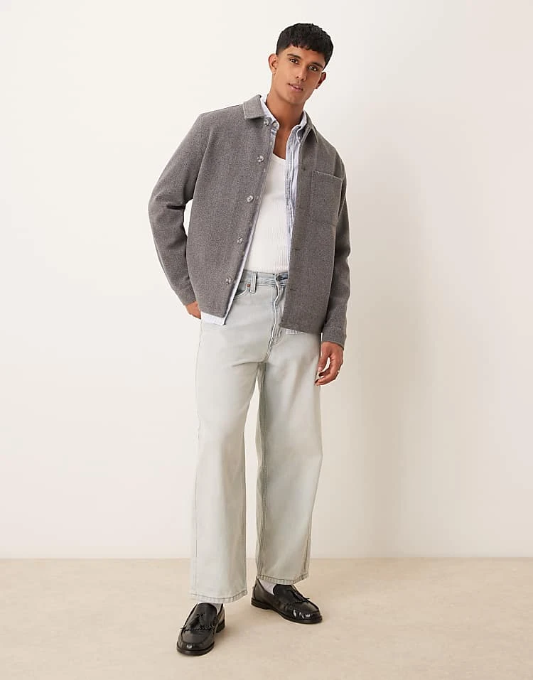 New Look Brushed Shacket In Mid Grey For Men 3 New Look Brushed Shacket In Mid Grey For Men - Image 3