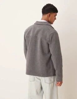 New Look Brushed Shacket In Mid Grey For Men 8 New Look Brushed Shacket In Mid Grey For Men -Look Espn Store 207303538 4