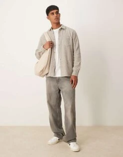 New Look Herringbone Overshirt In Oatmeal For Men