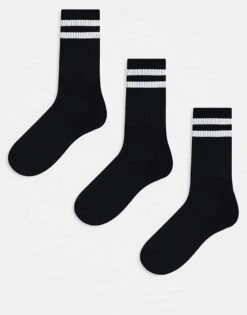 New Look 3 Pack Stripe Sport Socks In Black For Men
