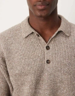 New Look Fisherman Knit Polo In Stone For Men -Look Espn Store 207331007 3
