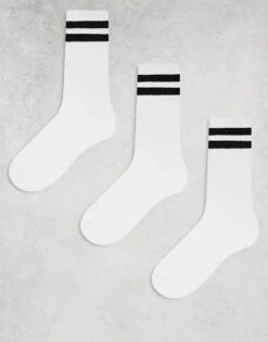 New Look 3 Pack Stripe Sport Socks In White For Men