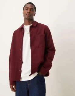 New Look Brushed Shacket In Wine Red For Men Dark Red -Look Espn Store 207331085 1 darkred 1