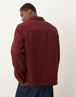 New Look Brushed Shacket In Wine Red For Men Dark Red -Look Espn Store 207331085 3