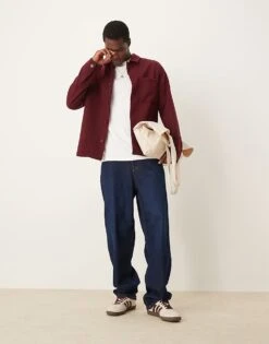 New Look Brushed Shacket In Wine Red For Men Dark Red -Look Espn Store 207331085 4