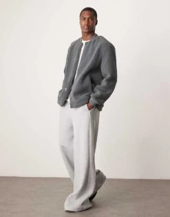 New Look Oversized Borg Bomber Jacket In Dark Grey For Men