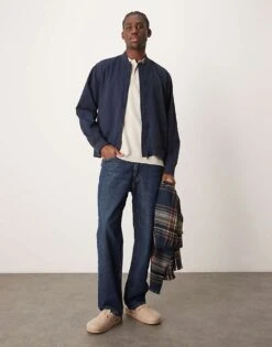 New Look Twill Bomber Jacket In Navy For Men