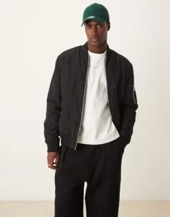 New Look Padded Bomber Jacket In Black For Men