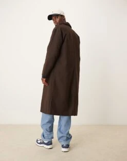 New Look Double Breasted Overcoat In Dark Brown For Men -Look Espn Store 207331215 3