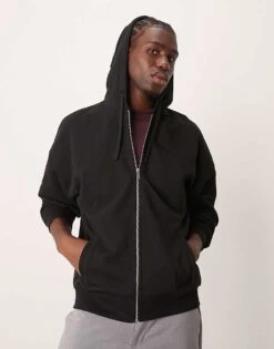 New Look Zip Through Hoodie In Black For Men