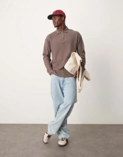 New Look Textured Long Sleeve Polo Shirt -Look Espn Store 207331236 1 midbrown 1