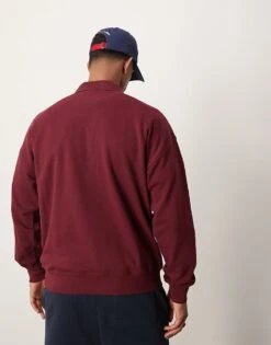 New Look 1/4 Zip Polo Sweatshirt In Burgundy For Men Dark Red -Look Espn Store 207331259 4
