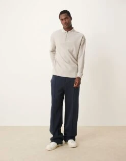 New Look Textured Long Sleeve Polo Shirt
