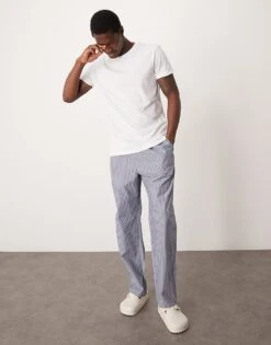 New Look Woven Stripe Pyjama Bottoms In Petrol Blue For Men Petrol Stripe