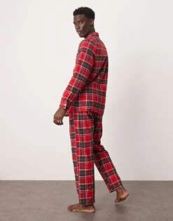 New Look Woven Check Pyjama Shirt Set In Red For Men Red Check
