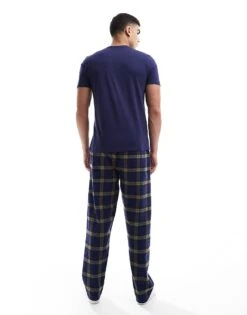 New Look Woven Check Pyjama And T-shirt Set In Navy For Men -Look Espn Store 207331428 3