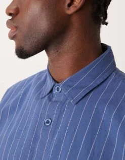 New Look Fine Stripe Oversized Shirt In Mid Blue For Men -Look Espn Store 207444679 4