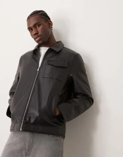 New Look Faux Leather Jacket In Black For Men