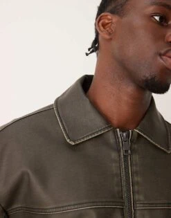 New Look Faux Leather Jacket In Washed Brown For Men -Look Espn Store 207469043 3
