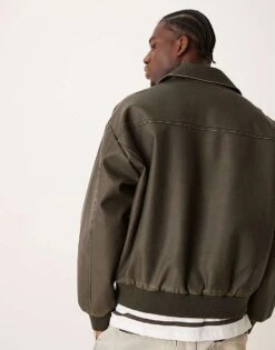 New Look Faux Leather Jacket In Washed Brown For Men -Look Espn Store 207469043 4