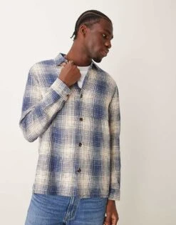 New Look Heavy Weave Check Overshirt In Vintage Blue For Men -Look Espn Store 207469066 1 vintageblue 1