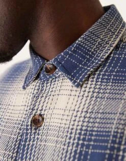 New Look Heavy Weave Check Overshirt In Vintage Blue For Men -Look Espn Store 207469066 3