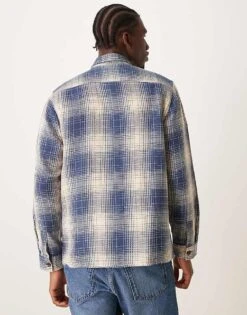 New Look Heavy Weave Check Overshirt In Vintage Blue For Men -Look Espn Store 207469066 4
