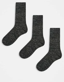 New Look 3 Pack Heavyweight Ribbed Socks In Khaki For Men