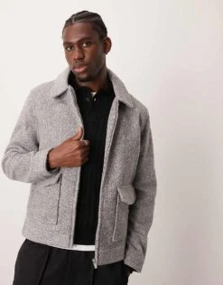 New Look Brushed Texture Jacket In Light Grey For Men