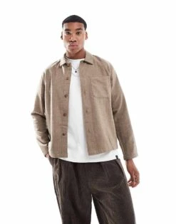 New Look Wool Blend Overshirt In Light Brown For Men