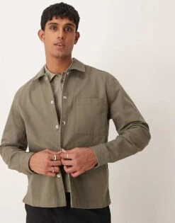 New Look Twill Overshirt In Light Khaki For Men -Look Espn Store 207469114 1 lightkhaki 1