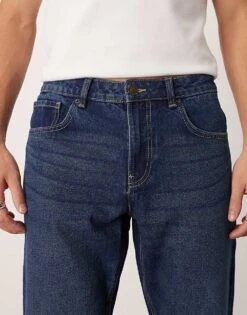 New Look Straight Fit Jeans With Upturned Hem In Indigo Blue For Men -Look Espn Store 207469129 5