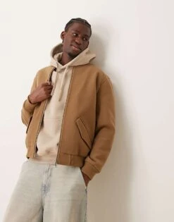 New Look Wool Look Bomber Jacket In Camel For Men