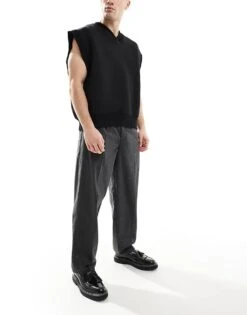 New Look Pleated Smart Trouser In Dark Grey For Men