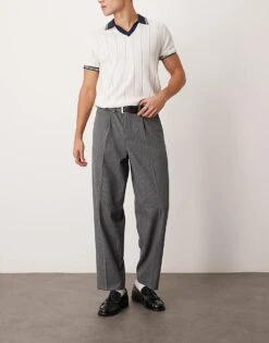 New Look Front Pleat Smart Trousers In Mini Grey Check For Men Brown Pattern