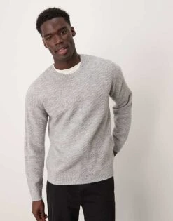 New Look Textured Jumper In Grey Marl For Men